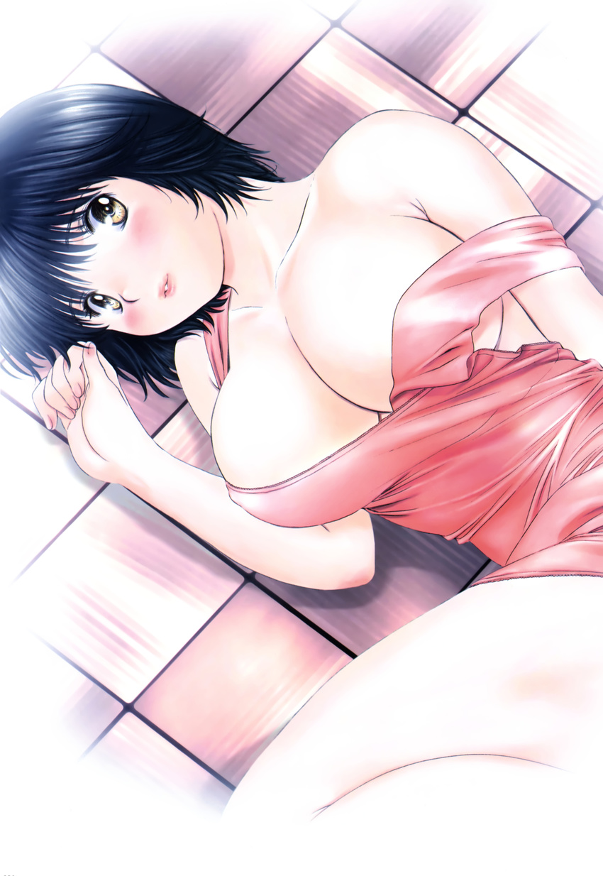 absurdres apron black_hair blush highres kobayashi_hiyoko naked_apron non-web_source official_art oku-sama_wa_joshi_kousei short_hair solo