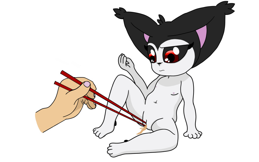 ambiguous_gender anthro black_body black_fur black_sclera chopsticks disembodied_hand duo ear_tuft espurrito felid feline female female/ambiguous flat_chested food food_fetish food_in_pussy food_insertion food_play fur genitals hand_gesture hi_res improvised_sex_toy looking_down mammal navel noodles nude penetration pussy ramen red_eyes simple_background solo_focus tuft vaginal vaginal_penetration white_body young