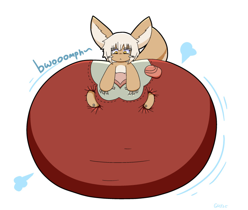 2021 air_inflation ambiguous_gender anthro bottomwear brown_body brown_fur clothing clothing_inflation confusion fur goodheavansitsshulktime hair hi_res hyper_inflation inflation lagomorph leporid long_ears made_in_abyss mammal multicolored_body multicolored_fur nanachi narehate pants poof poofy rabbit raised_tail short_hair simple_background solo teeth whiskers yellow_eyes