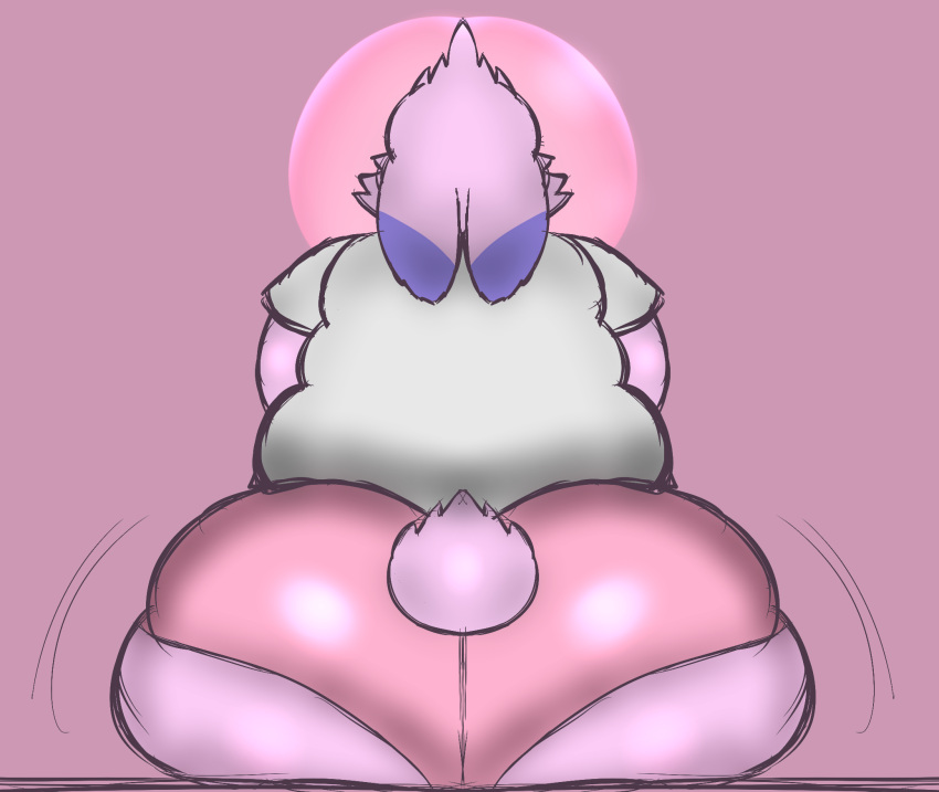 anonymous_artist anthro big_butt bubble_butt bubble_gum butt butt_focus candy clothing dessert floppy_ears food hi_res lagomorph leporid lop_ears male mammal overweight overweight_anthro overweight_male pink_clothing pink_underwear rabbit rear_view sitting slightly_chubby solo solo_focus tail_tuft tuft underwear