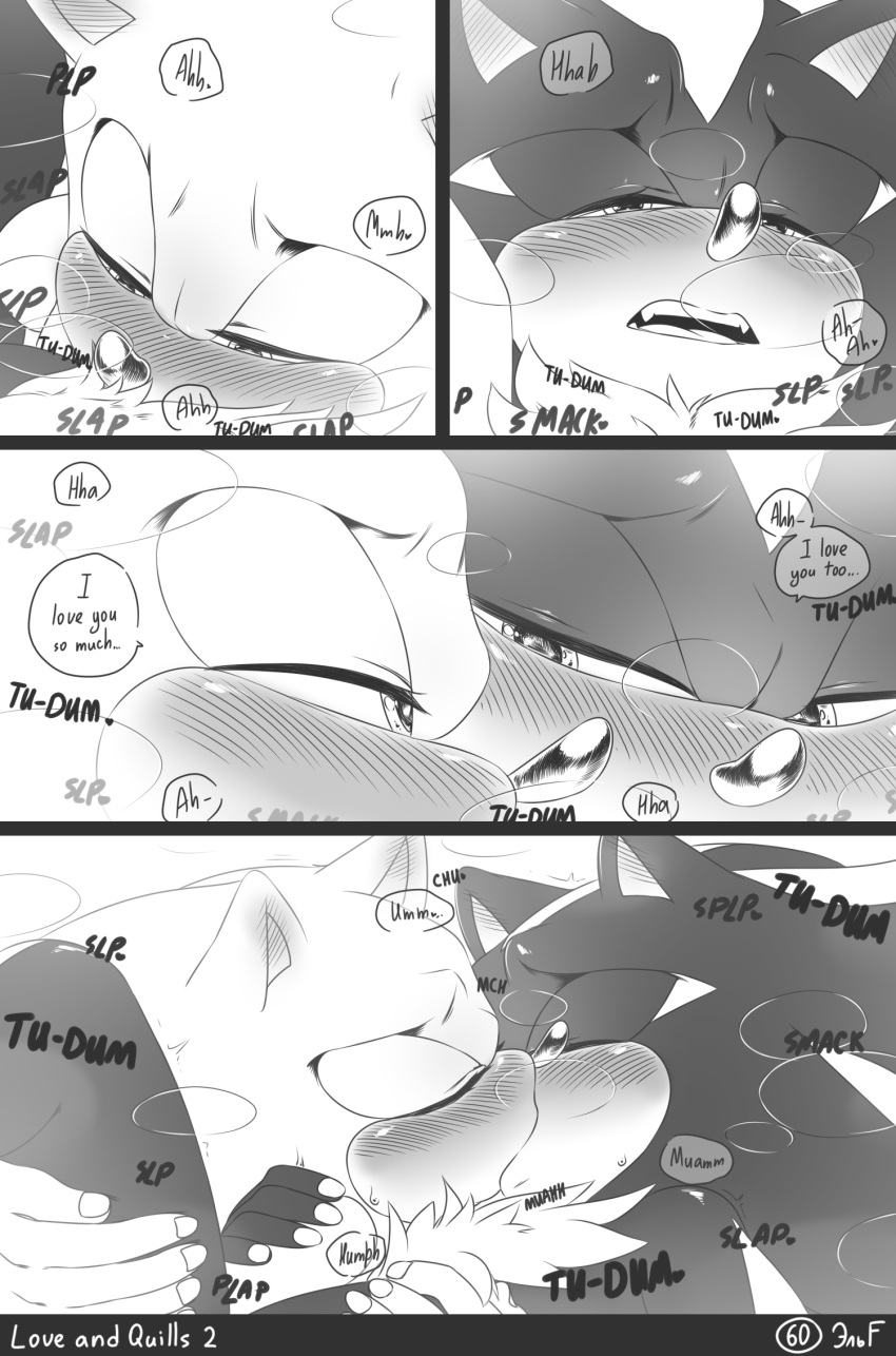 &lt;3 2022 5_fingers anthro anthro_on_anthro anthro_penetrated anthro_penetrating anthro_penetrating_anthro arm_grab blush breath chest_grab comic cute_fangs dialogue duo ear_blush english_text eulipotyphlan eyes_closed eyes_mostly_closed fingers french_kissing greyscale heartbeat hedgehog hi_res humanoid_hands intraspecies kissing krazyelf leg_grab looking_at_another male male/male male_penetrated male_penetrating male_penetrating_male mammal monochrome motion_lines narrowed_eyes onomatopoeia open_mouth penetration romantic romantic_couple sega sex shadow_the_hedgehog shaking side_grab sonic_the_hedgehog sonic_the_hedgehog_(series) sound_effects speech_bubble text thigh_grab trembling