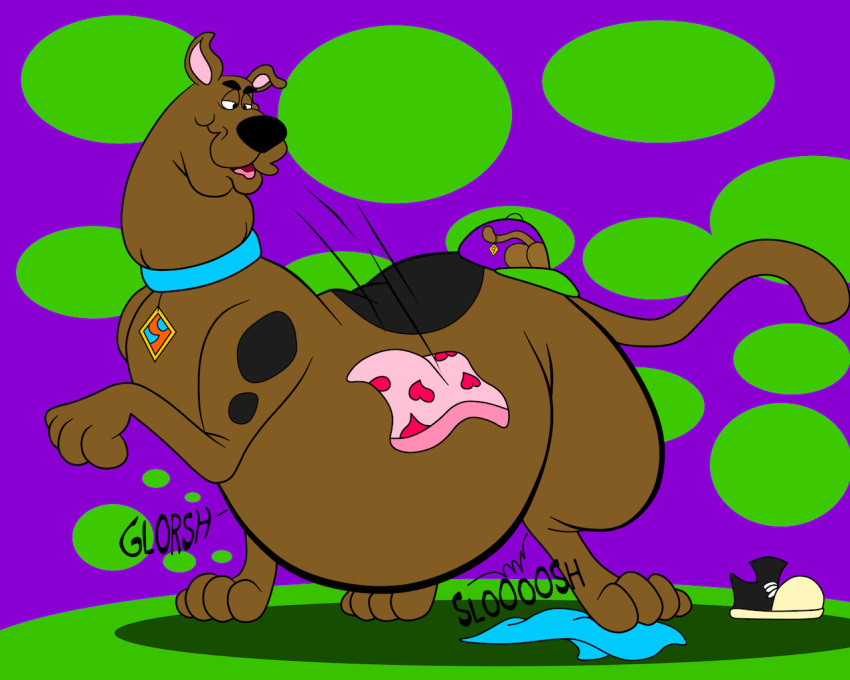 after_vore belly big_belly brown_body brown_fur canid canine canis collar domestic_dog feral fur great_dane hanna-barbera male mammal mastiff molosser nine-the-foxaroo rumbling_stomach same_size_vore scooby-doo scooby-doo_(series) vore
