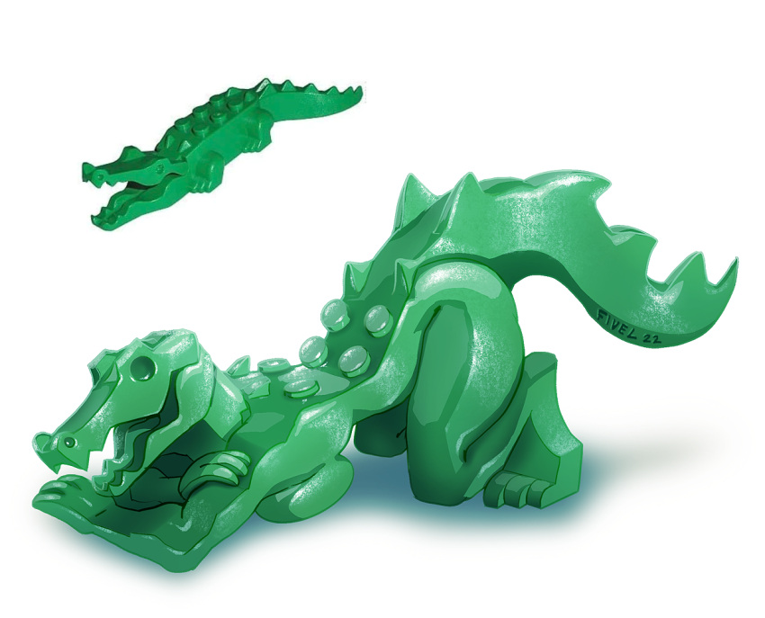 2022 animate_inanimate anthro anthrofied ass_up breast_rest breasts crocodile crocodilian crocodylid female fivel green_body lego lego_crocodile_(6026c01) living_toy non-mammal_breasts nude nude_anthro nude_female reptile scalie simple_background solo white_background