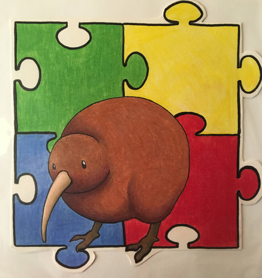 2_toes absurd_res ambiguous_gender autism autism_symbol avian beak bird brown_body brown_fur feet feral framergirl420 fur hi_res kiwi_(bird) puzzle_piece ratite solo standing toes traditional_media_(artwork)