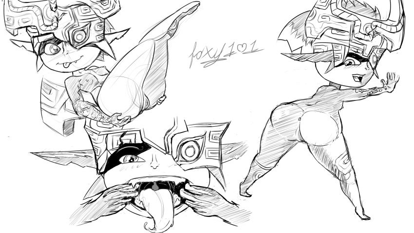 absurd_res anthro female foxy101 hi_res imp looking_at_viewer midna nintendo open_mouth presenting solo spread_legs spreading the_legend_of_zelda tongue tongue_out twilight_princess video_games