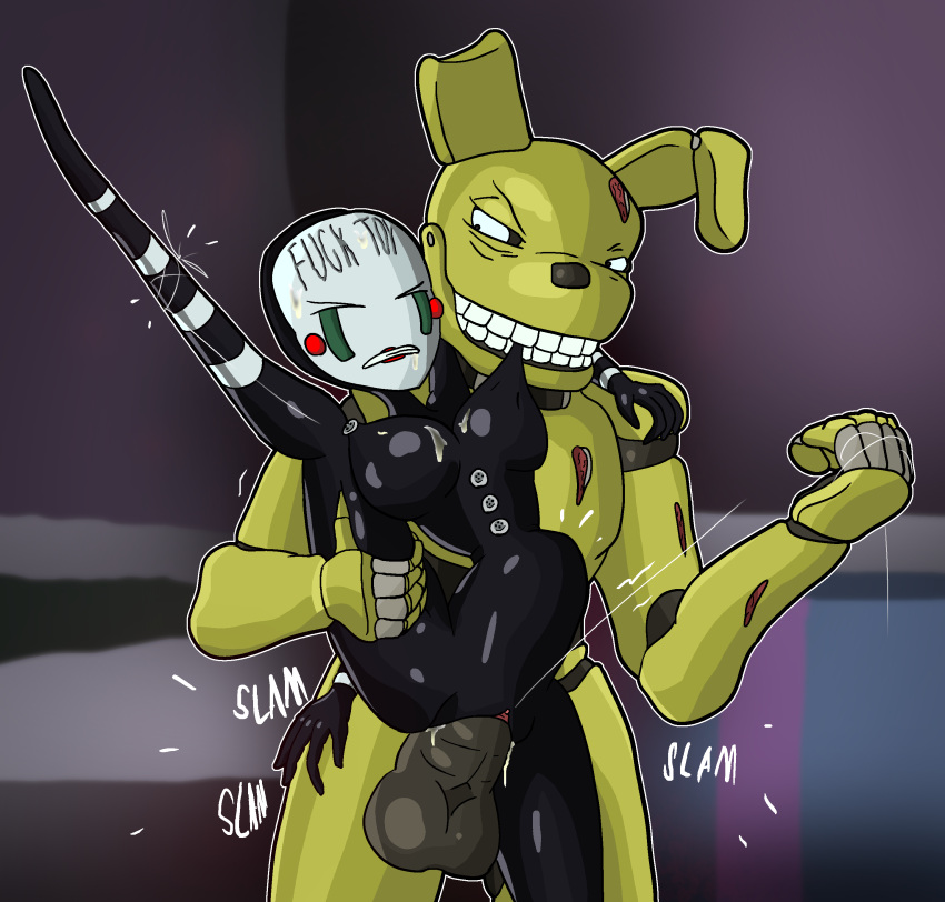 abdominal_bulge absurd_res bdsm bite biting_breast blush bodily_fluids body_writing bondage bound breasts carrying clitoral clitoral_masturbation clitoris cum cum_inside cum_on_breasts cum_on_face duo female five_nights_at_freddy's five_nights_at_freddy's_2 five_nights_at_freddy's_3 forced genital_fluids genitals hi_res humanoid male marionette_(fnaf) masturbation nipple_fetish nipple_play nipples_tied pornwhal raised_leg rape scottgames sex springtrap_(fnaf) vaginal video_games