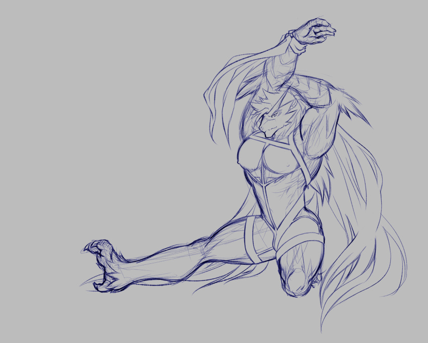 2020 anthro arms_above_head biceps blaziken body_harness feet generation_3_pokemon grey_background hair harness harness_only hi_res kneeling long_hair looking_at_viewer maiofu male monochrome mostly_nude muscular muscular_anthro muscular_arms muscular_legs muscular_male nintendo nipples pecs pokemon pokemon_(species) simple_background sketch solo stretching talon_hands talons toes