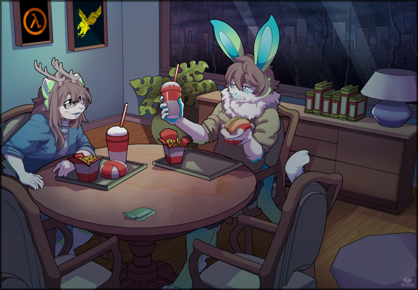 absurd_res burguer chilling friends green hi_res lagomorph leporid mammal rabbit wholesome