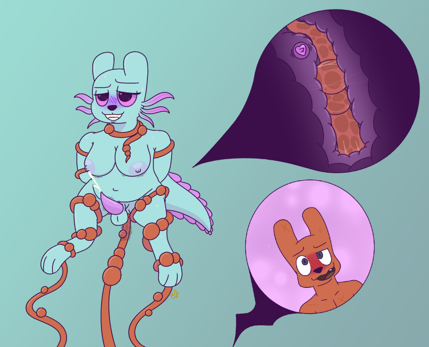 anthro blush bodily_fluids breasts consentacles cum ejaculation eye_roll genital_fluids genitals hi_res hunter_(rain_world) internal intersex intersex/male maize_sicko male penis rain_world rivulet_(rain_world) sex slugcat_(rain_world) tentacles