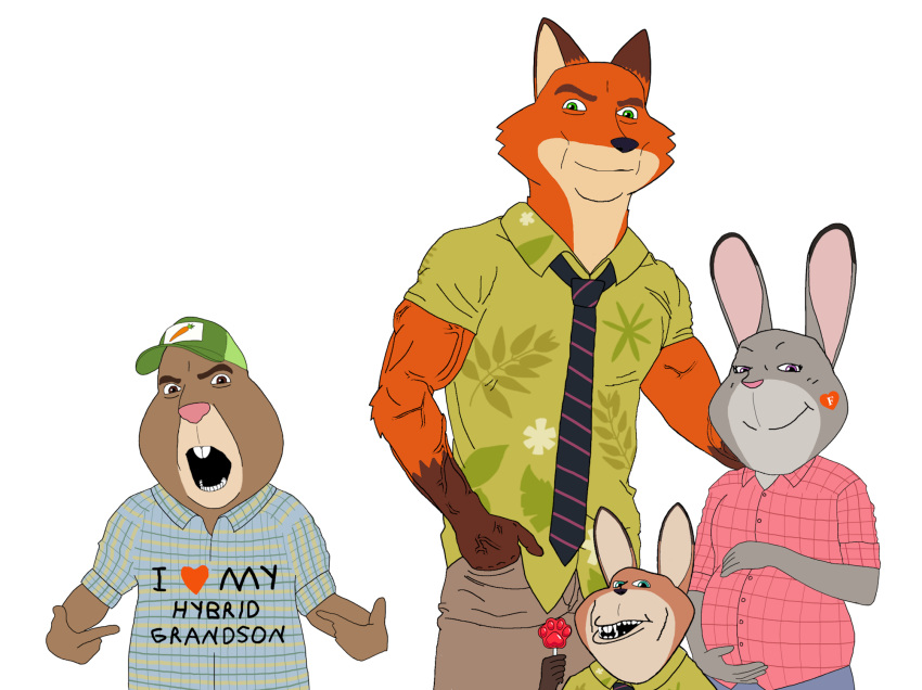 2024 aloha_shirt anonymous_artist anthro blue_eyes bottomwear brown_body brown_eyes brown_fur candy canid canine clothing cobson dessert disney dress_shirt english_text father_(lore) father_and_child_(lore) father_and_son_(lore) female food fox fur gapejak gesture grandchild_(lore) grandfather_(lore) grandfather_and_grandchild_(lore) grandfather_and_grandson_(lore) grandparent_(lore) grandparent_and_grandchild_(lore) grandson_(lore) green_eyes grey_body grey_fur group hand_gesture hat headgear headwear heart_symbol hi_res humor hybrid impjak judy_hopps lagomorph leporid lollipop male mammal meme mother_(lore) mother_and_child_(lore) mother_and_son_(lore) muscular muscular_anthro muscular_male necktie nick_wilde open_mouth orange_body orange_fur pants parent_(lore) parent_and_child_(lore) parent_and_son_(lore) pattern_clothing pattern_shirt pattern_topwear pointing pointing_at_self pregnant purple_eyes rabbit red_fox shirt shirtjak simple_background smile son_(lore) soyjak stu_hopps tan_body tan_fur text topwear true_fox vein veiny_muscles what white_background zootopia