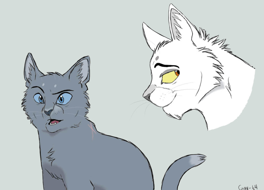 2010 ambiguous_gender aunt_(lore) aunt_and_nephew_(lore) blue_body blue_eyes blue_fur bluestar_(warriors) digital_drawing_(artwork) digital_media_(artwork) domestic_cat duo felid feline felis female_(lore) feral fur graystripe64 green_background headshot_portrait male_(lore) mammal nephew_(lore) open_mouth orange_eyes portrait quadruped scar shaded side_view signature simple_background tail warriors_(book_series) white_body white_fur whitestorm_(warriors)