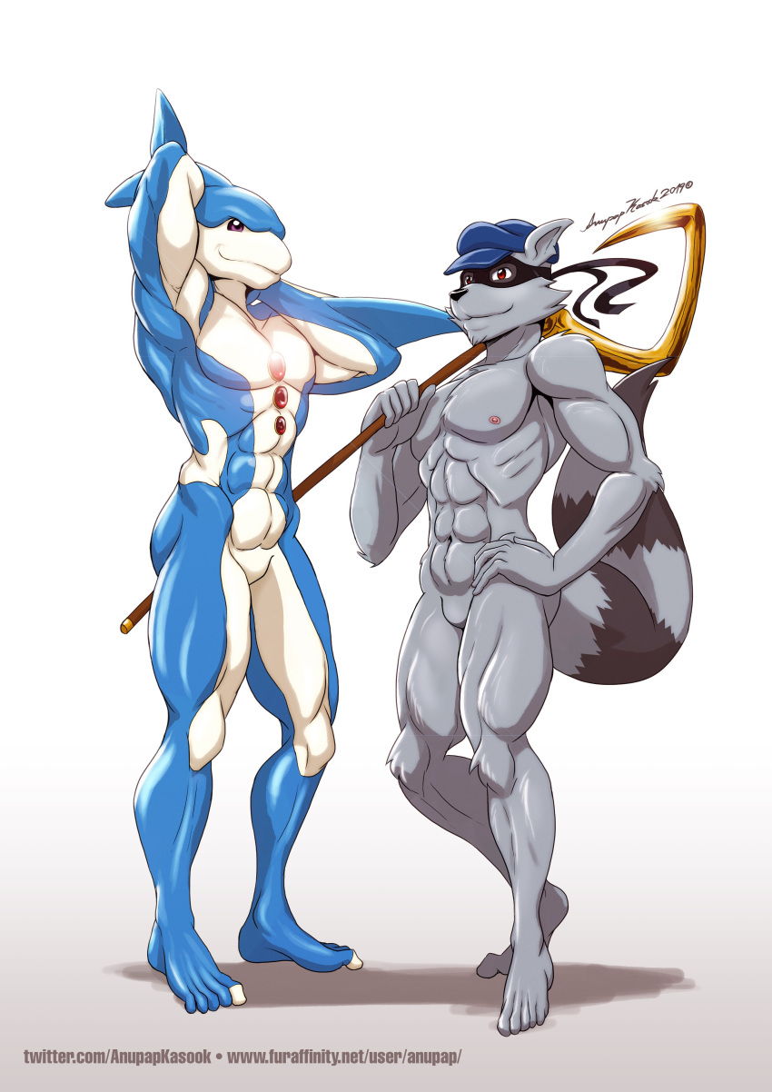5_fingers 5_toes abs absurd_res alien anthro anupap cetacean dolphin duel_monster duo feet fingers hi_res humanoid humanoid_feet male mammal marine neo-spacian_aqua_dolphin pecs plantigrade procyonid raccoon sly_cooper sly_cooper_(series) sony_corporation sony_interactive_entertainment standing sucker_punch_productions third-party_edit toes toothed_whale yu-gi-oh!