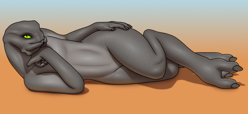 2024 2_toes alien biped featureless_chest feet female flat_chested green_eyes grey_body grey_skin halo_(series) hand_on_hip head_on_hand hi_res humanoid looking_at_viewer lying mandibles microsoft nude on_side orange_background pinup pose pupils sangheili scalie seductive simple_background slit_pupils smile solo some_sangheili thick_thighs toes wide_hips xbox_game_studios