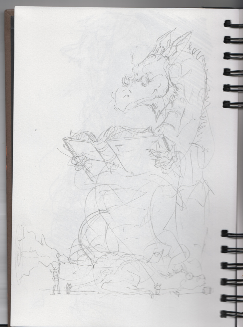 1girl absurdres book cat david_revoy dragon glasses hat highres horns non-web_source sketch witch_hat