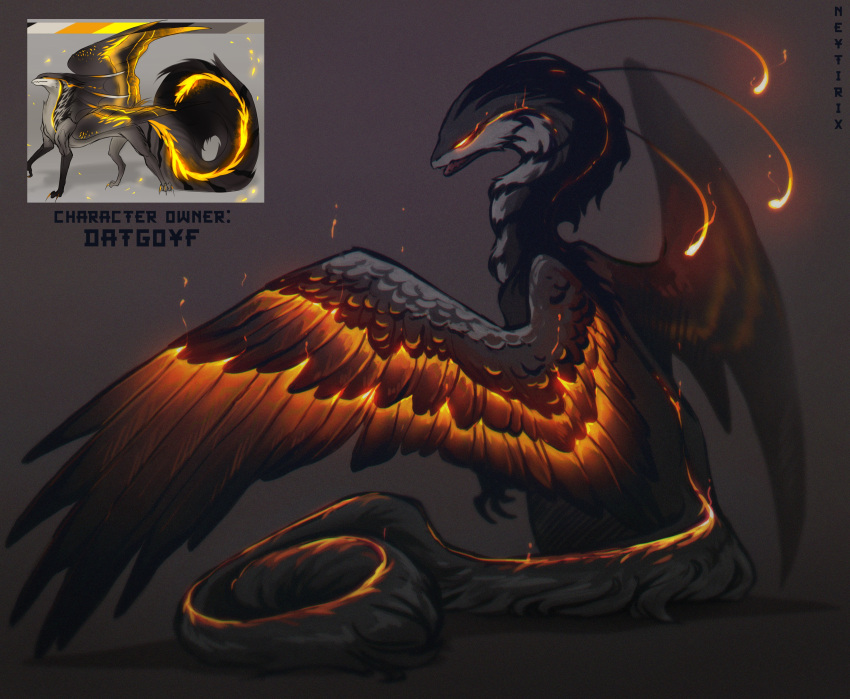 absurdres artist_name bird black_background borrowed_character character_name from_side glowing glowing_eyes highres monster neytirix original simple_background wings