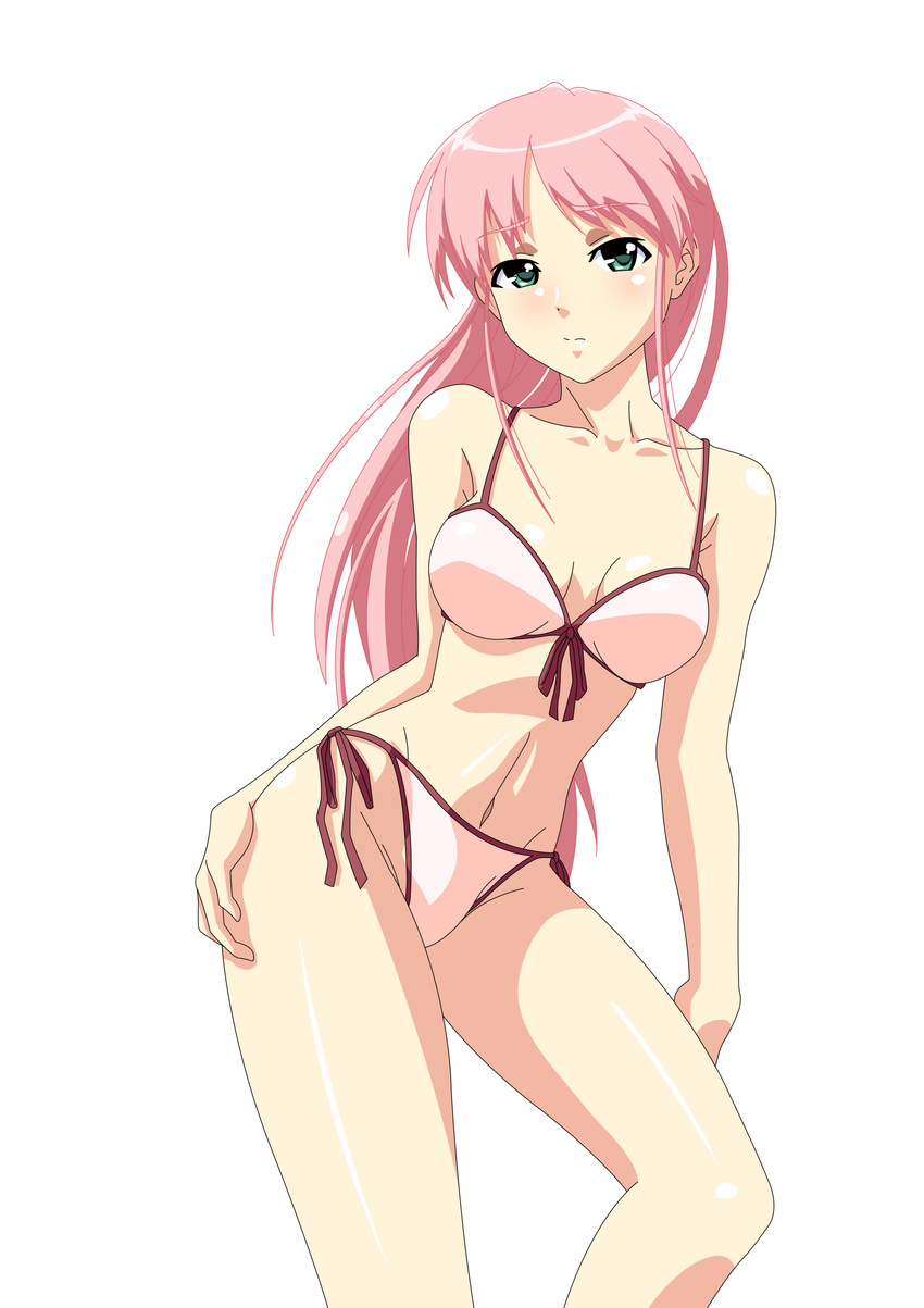 :s absurdres aqua_eyes bikini breasts copyright_request highleg highleg_bikini highleg_swimsuit highres legs medium_breasts pink_bikini pink_hair side-tie_bikini solo swimsuit vector_trace