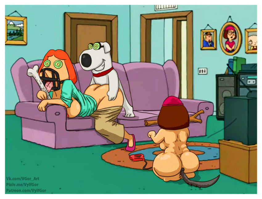 bestiality brian_griffin butt canid canine canis collar domestic_dog eyewear family_guy female feral furniture glasses hair human lois_griffin male male/female mammal meg_griffin orange_hair sex_from_behind sofa