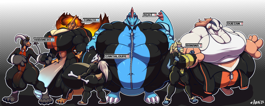 2022 absurd_res anthro araidian balls belly big_balls big_belly big_breasts big_hands big_penis breasts canid canine charizard clothed clothing crocodilian digital_media_(artwork) dragon female feraligatr fire fur generation_1_pokemon generation_2_pokemon generation_3_pokemon genitals group hair hariyama hi_res houndoom huge_balls huge_breasts huge_penis humanoid humanoid_genitalia hyper hyper_breasts hyper_genitalia hyper_lips hyper_penis jumpsuit lips male mammal manectric marowak morbidly_obese morbidly_obese_anthro morbidly_obese_female musclegut muscular muscular_male nintendo nipples obese obese_anthro obese_female overweight overweight_anthro overweight_female pecs penis pokemon pokemon_(species) pompadour reptile scalie scar simple_background smile sumo thick_lips thick_thighs topwear unzipped_jumpsuit video_games