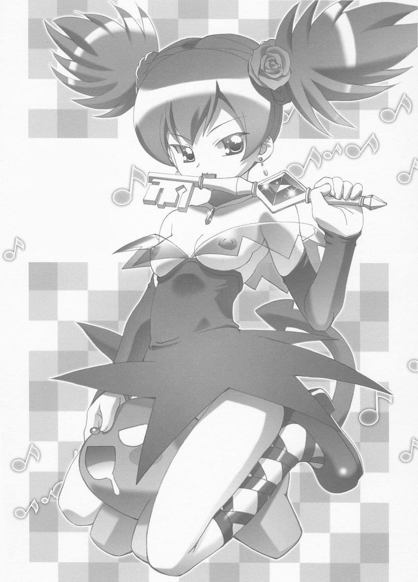 flower highres kuromi kurumi_nui licking monochrome musical_note musical_notes nipples onegai_my_melody sanrio twin_tails twintails