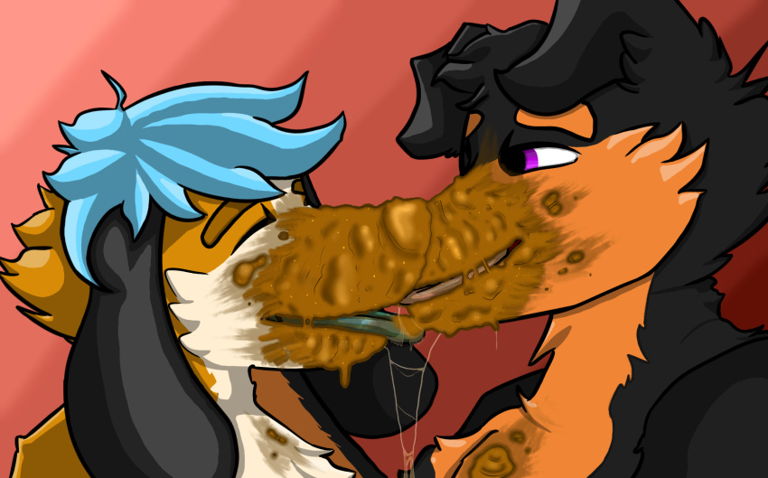 anthro bodily_fluids canid canine coprophilic_intercourse drooling duo eating_feces feces feces_on_face getchoo_pup hi_res kissing male male/male mammal peeing saliva scat