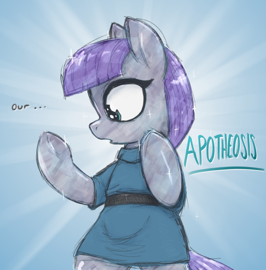 2022 bangs biped blue_eyes clothing crystal_pony_(mlp) dialogue digital_media_(artwork) dress earth_pony equid equine eyelashes female feral friendship_is_magic grey_body hair hasbro hi_res hooves horse mammal maud_pie_(mlp) my_little_pony open_mouth pony purple_hair t72b underhoof wide_eyed