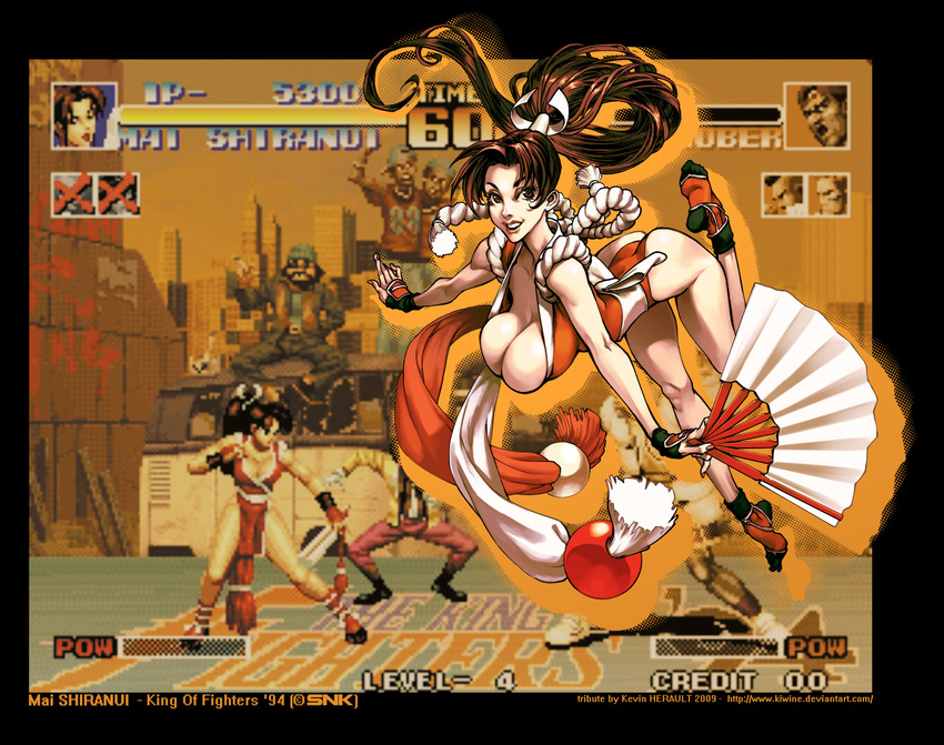 ass breasts brown_hair cleavage fan fatal_fury huge_breasts kevin_herault ninja shiranui_mai the_king_of_fighters