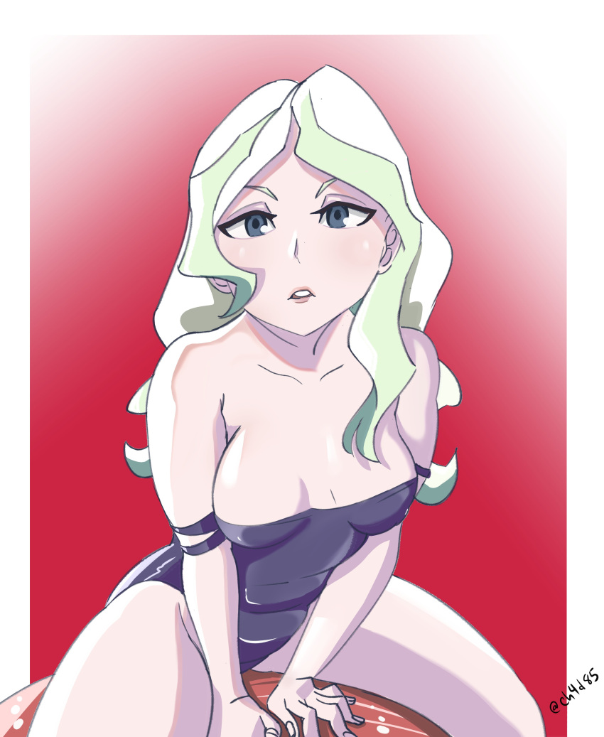 absurdres bad_link bare_shoulders blonde_hair blue_eyes blue_one-piece_swimsuit breasts chadgarciaburg cleavage diana_cavendish highres little_witch_academia long_hair shiny swimsuit thighs