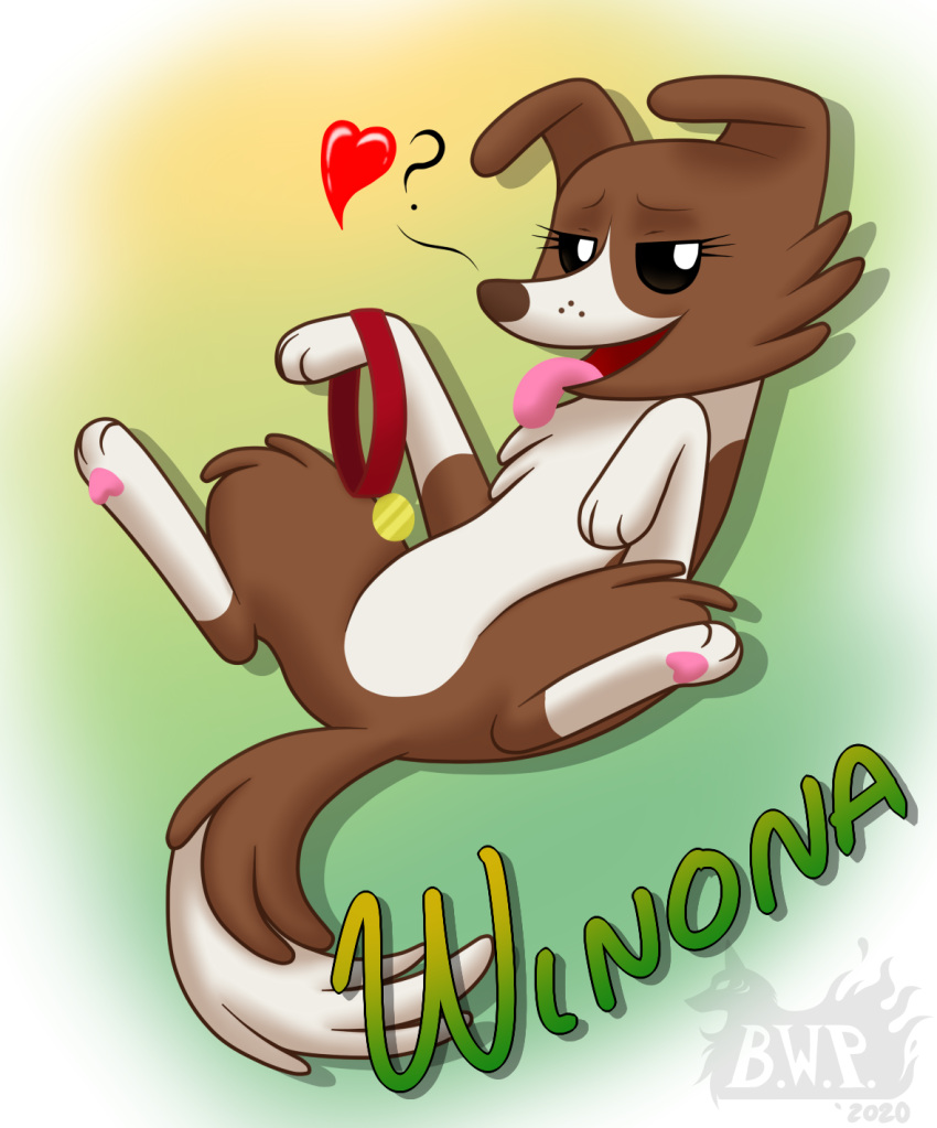 &lt;3 2020 bedroom_eyes brown_body brown_fur brown_nose canid canine canis collar collie digital_media_(artwork) domestic_dog eyelashes featureless_crotch female feral flamewolf22 friendship_is_magic fur hasbro herding_dog hi_res looking_at_viewer lying mammal multicolored_body multicolored_fur my_little_pony narrowed_eyes on_back open_mouth open_smile pastoral_dog paws quadruped red_collar seductive sheepdog simple_background smile solo tongue tongue_out two_tone_body two_tone_fur white_background white_body white_fur winona_(mlp)