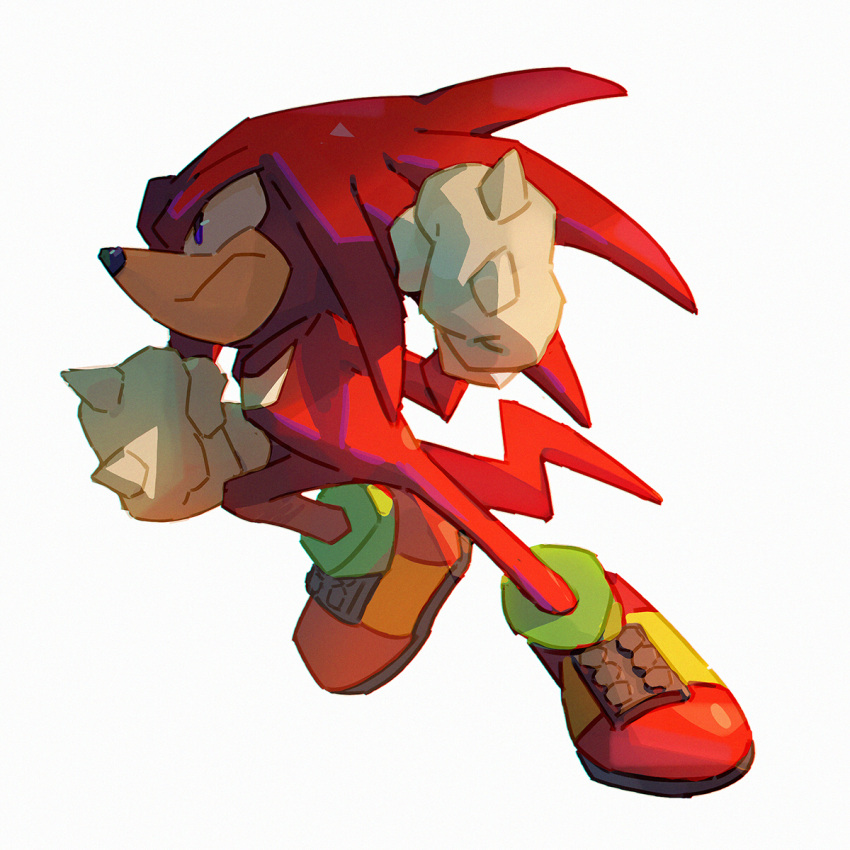 1boy bluekomadori clenched_hands closed_mouth commentary english_commentary full_body furry furry_male gloves highres knuckles_the_echidna male_focus serious shoes snout solo sonic_(series) tail white_gloves