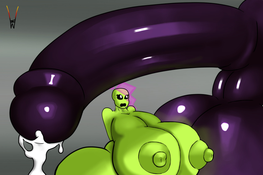 alien anthro balls big_balls big_breasts big_butt big_dom_small_sub big_nipples big_penis black_sclera bodily_fluids breasts butt cum dominant duo female genital_fluids genitals green_body green_skin hair hi_res highlights_(coloring) hologram huge_balls huge_breasts huge_butt huge_penis humanoid hyper hyper_balls hyper_breasts hyper_butt hyper_genitalia hyper_penis looking_at_genitalia looking_at_penis male male/female nipples penetration penis penis_awe penis_over_breasts penis_shadow purple_body purple_penis purple_skin reflection ridiculous_fit scared shadow simple_background size_difference solo something_wicked_(artist) sweat sweatdrop translucent translucent_hair