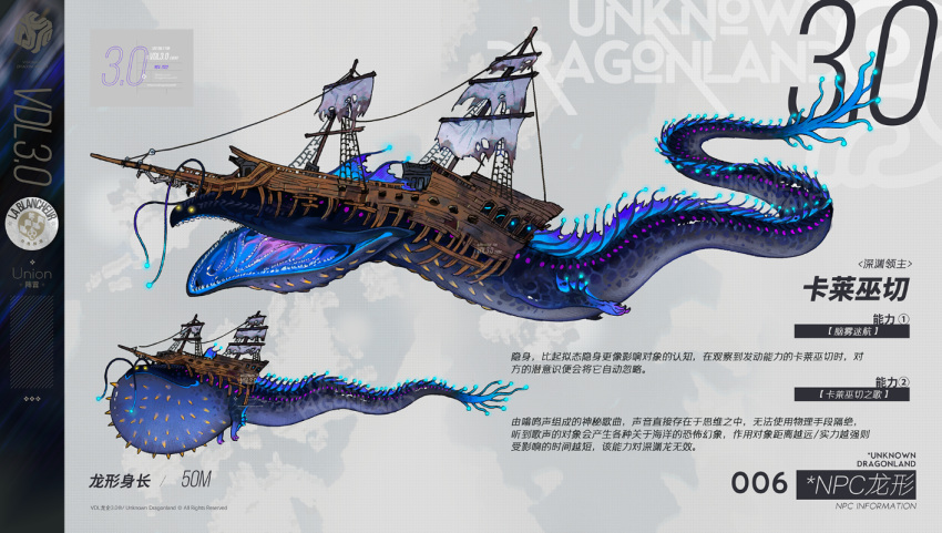 2022 ambiguous_gender caleuche_(unknown_dragonland) caleuche_(visionary_dragon_land) chinese_text dorsal_fin feral fin juanmao1997 marine official_art open_mouth ship solo text translation_request unknown_dragonland vehicle visionary_dragon_land watercraft yellow_eyes