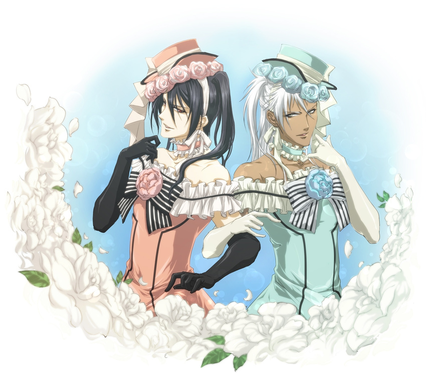 2boys agni crossdress crossdressing dark_skin kuroshitsuji multiple_boys sebastian_michaelis