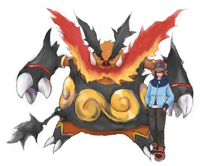 black_(pokemon) emboar enbuoo highres pokemon pokemon_(game) pokemon_black_and_white pokemon_bw touya_(pokemon)