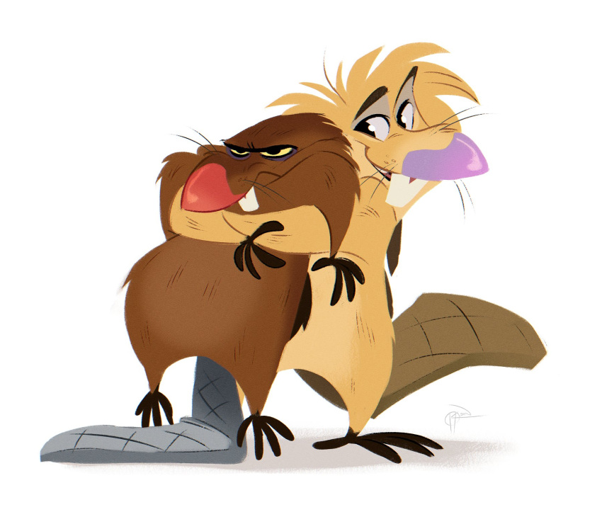 2019 anthro bear_hug beaver brother brothers brown_body brown_fur brown_tail buckteeth by-nc-nd creative_commons daggett_beaver digital_media_(artwork) embrace frown fur grey_tail hi_res hug krossan_(artist) male mammal nickelodeon norbert_beaver purple_nose red_nose rodent sibling signature simple_background smile teeth the_angry_beavers toony white_background yellow_body yellow_fur yellow_sclera