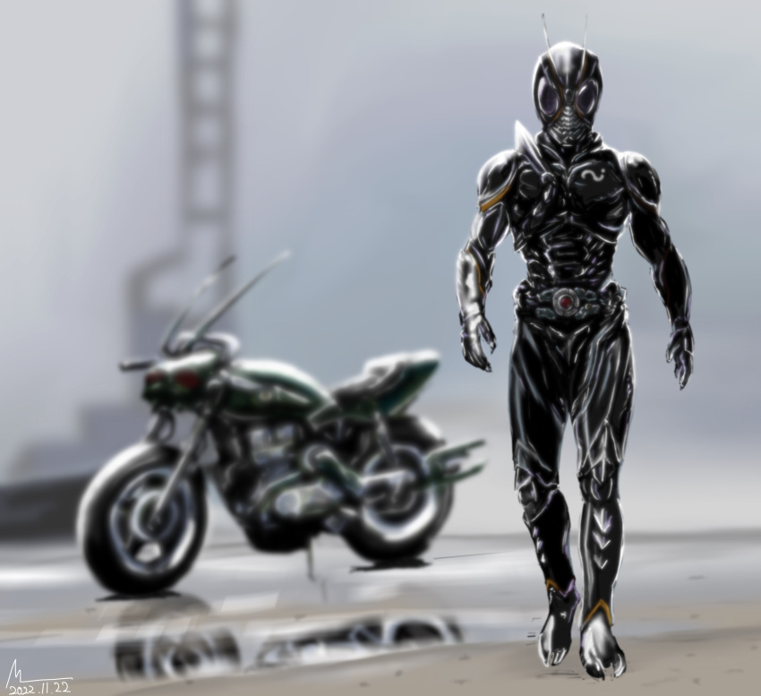 absurdres battle_hopper ground_vehicle highres kamen_rider kamen_rider_black_(series) kamen_rider_black_sun kamen_rider_black_sun_(character) ml_(emunieru) motor_vehicle motorcycle parody