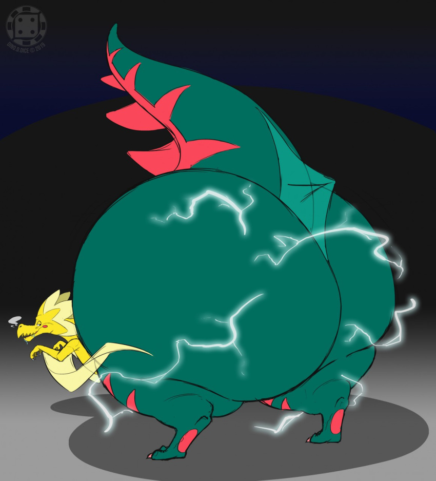 2019 anthro big_butt bottom_heavy butt claws dino.d.dice dracozolt fossil_pok&eacute;mon generation_8_pokemon hi_res lightning_bolt male morbidly_obese morbidly_obese_anthro morbidly_obese_male nintendo obese obese_anthro obese_male overweight overweight_anthro overweight_male pokemon pokemon_(species) presenting presenting_hindquarters raised_tail scalie signature smoke_from_nose solo spiked_tail spikes spikes_(anatomy) tiptoes toe_claws video_games