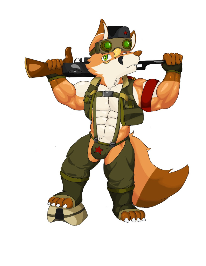 akat akat/starfox army_uniform barazoku canid canine fox gun hi_res male mammal ranged_weapon soldier warrior weapon