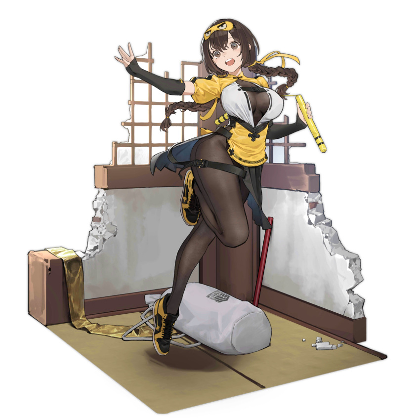 1girl breasts cancer_(zjcconan) eye_mask full_body girls'_frontline gloves highres official_alternate_costume official_art open_mouth shoes sneakers solo transparent_background type_56-1_(girls'_frontline) yellow_footwear