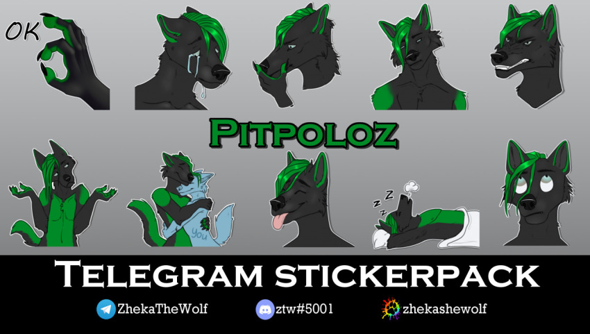 anthro black canid canine canis dark domestic_dog duo embrace green hug male mammal ok pitpoloz solo sticker stickerpack stikers telegram zhekathewolf ztw2022