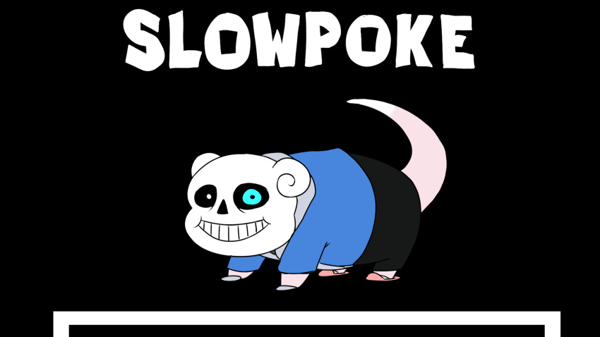 anthro blue_eyes bone ergomancy generation_1_pokemon heterochromia hi_res looking_at_viewer male nintendo pokemon pokemon_(species) sans_(undertale) skull slippers slowpoke smile solo undertale_(series) video_games white_eyes