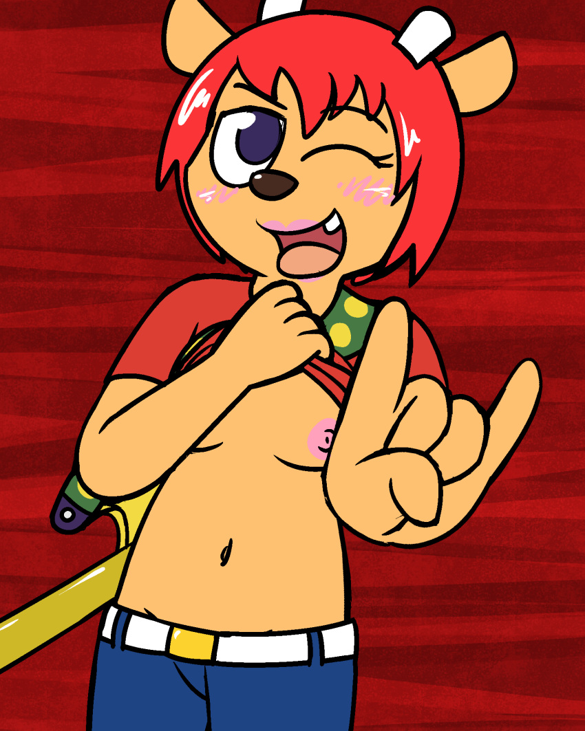 bovid breasts caprine female flashing hi_res lammy_lamb mammal parappa_the_rapper pokefound sheep solo sony_corporation sony_interactive_entertainment um_jammer_lammy video_games