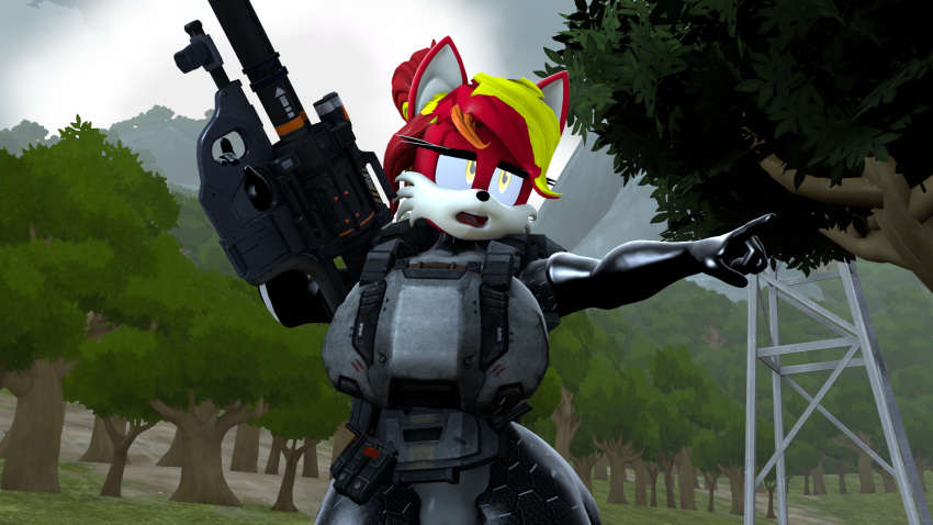 black_outfit g.u.n gesture halo hi_res jenna_the_fox military odst pointing sega sonic_the_hedgehog sonic_the_hedgehog_(series) spnkr weapon