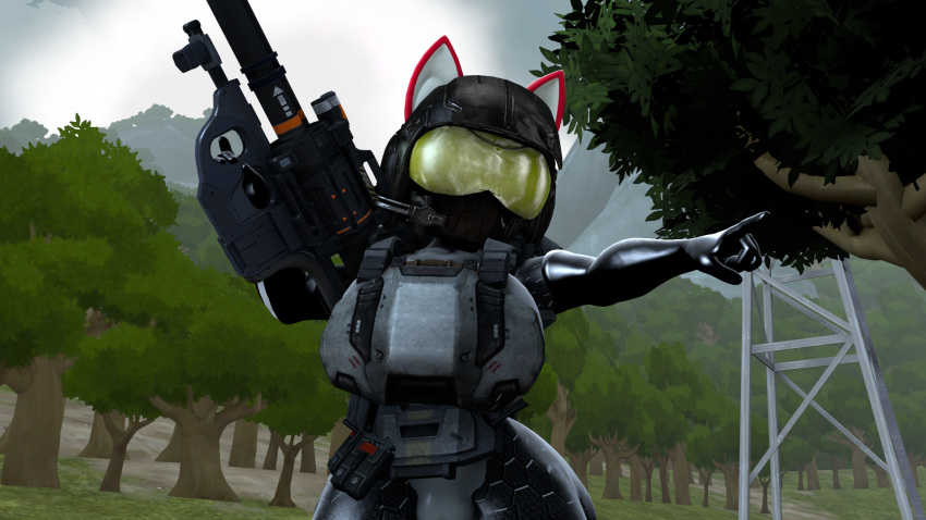 black_outfit g.u.n gesture halo hi_res jenna_the_fox military odst pointing sega sonic_the_hedgehog sonic_the_hedgehog_(series) spnkr weapon