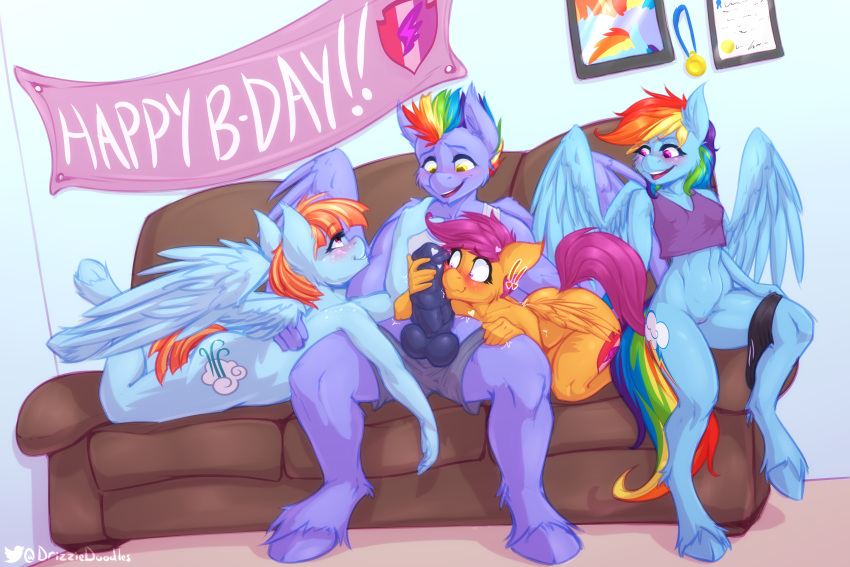 &lt;3 2022 3:2 absurd_res animal_genitalia animal_penis anthro balls blush bow_hothoof_(mlp) clothing cutie_mark daughter digital_media_(artwork) drizziedoodles english_text equid equine equine_penis eyebrows father father_and_child father_and_daughter female friendship_is_magic furniture genitals group hasbro hi_res male mammal mother mother_and_child mother_and_daughter multicolored_tail my_little_pony nude nuzzling parent parent_and_child pegasus penile penis penis_awe penis_nuzzling penis_worship rainbow_dash_(mlp) rainbow_tail scootaloo_(mlp) sofa text windy_whistles_(mlp) wings