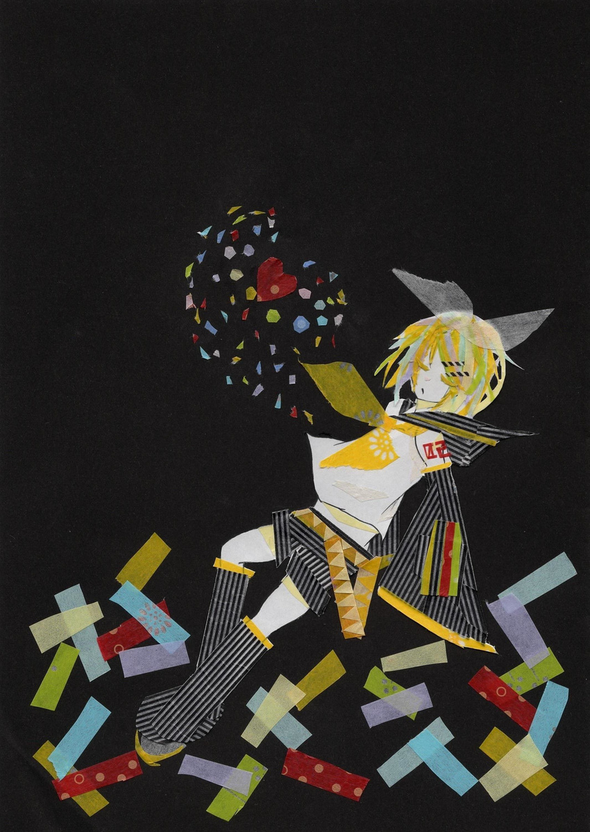 absurdres blonde_hair collage eyes_closed heart highres kagamine_rin muu traditional_art traditional_media vocaloid