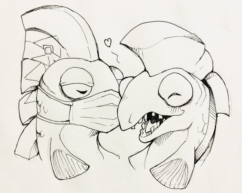 anthro blush drizzler_(splatoon) duo fish hi_res kissing_cheek lb_aventadors male male/male marine mask nintendo salmonid_(splatoon) smile splatoon steel_eel_driver video_games