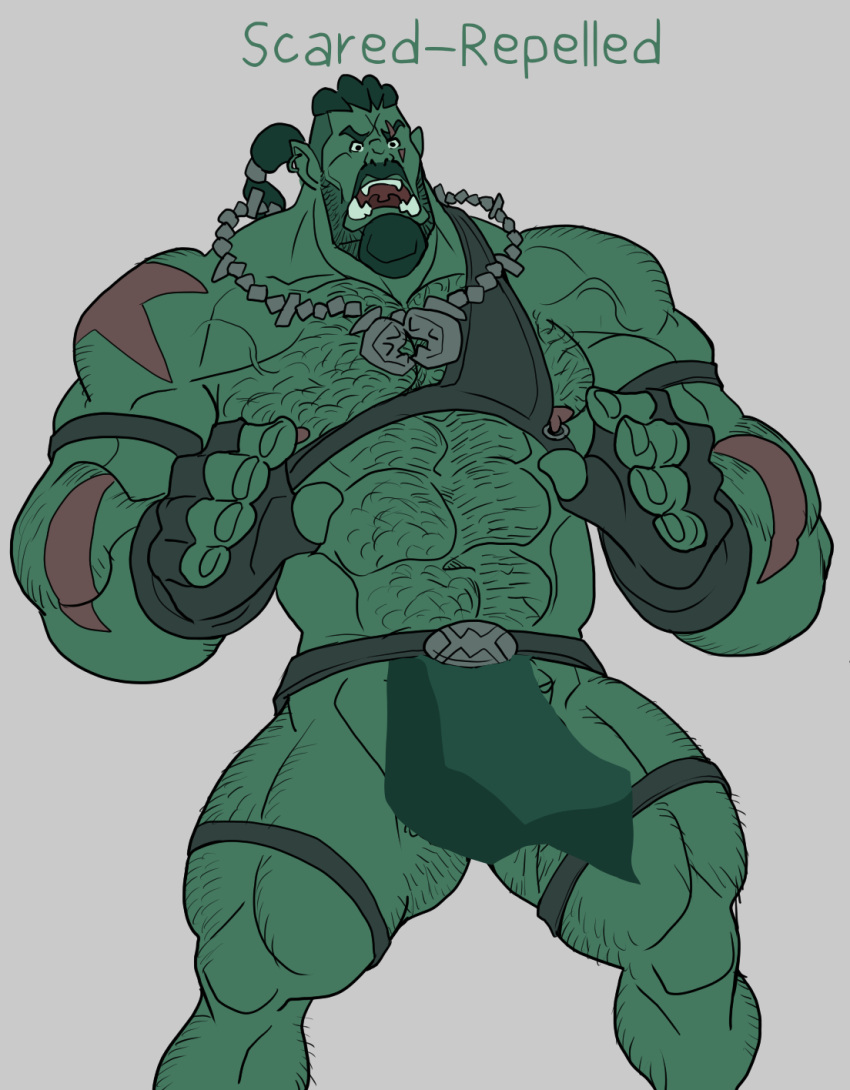 barazoku bottomwear clothing green_body green_skin hi_res himbo humanoid loincloth male muscular orc orcus_challenge rickleone