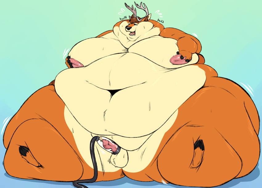 absurd_res anthro antlers areola balls belly belly_overhang belly_squish big_belly big_butt bodily_fluids breast_grab breasts breath brown_hair butt cervid chubby_cheeks cum deep_navel double_chin drooling ejaculation fupa fur genital_fluids genitals hair hand_on_breast hi_res hooves horn huge_butt huge_moobs huge_thighs humanoid_genitalia humanoid_penis hyper hyper_belly immobile inverted_nipples looking_at_self love_handles male mammal moobs morbidly_obese navel nipples obese open_mouth orange_body orange_fur oreocakes overweight panting penile penis penis_milking pink_areola pink_nipples plexel saliva sitting small_penis solo squish sweat tan_body tan_fur thick_thighs tube