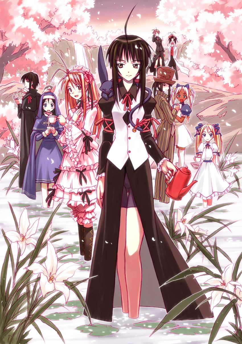 absurdres akamatsu_ken aoyama_motoko cherry_blossoms gothic highres kaolla_su konno_mitsune kuro_(love_hina) love_hina maehara_shinobu narusegawa_naru otohime_mutsumi sara_mcdougal sarah_mcdougal urashima_haruka urashima_kanako water