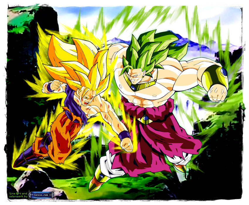 3 ball battle broly dragon dragon_ball dragonball_z goku kai male male_focus muscle muscule number sayan son_gokuu super super_saiyan super_saiyan_3 z